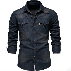 NWOT Aiopeson distressed strech denim button-down cowboy western shirt
